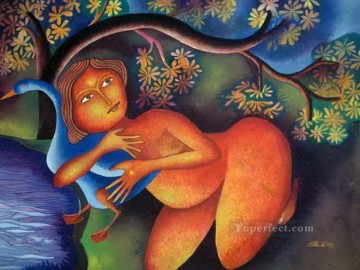 Indian Painting - lady with duck i 2002 Indian